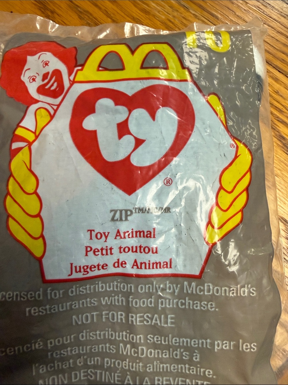 Ty McDonald's Beanie Baby Packaging Graphic - Gray, Red, Yellow Zip the cat